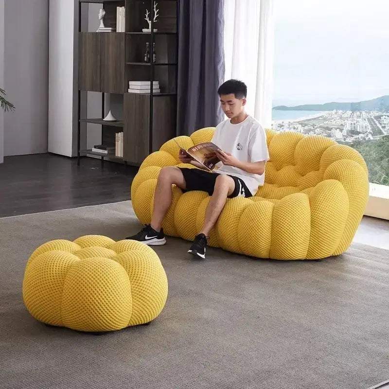 Ensemble de canapés de salon jaunes de styliste, meubles de luxe italiens Divano Soggiorno, tissu européen, Double Chaise nordique
