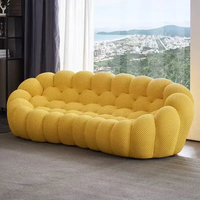 Ensemble de canapés de salon jaunes de styliste, meubles de luxe italiens Divano Soggiorno, tissu européen, Double Chaise nordique
