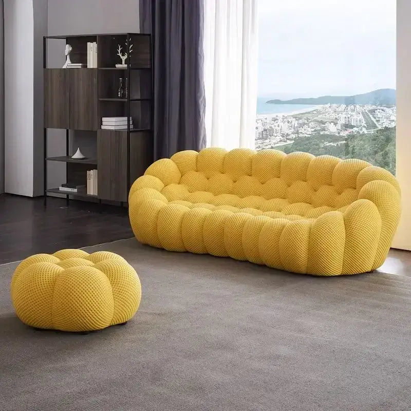 Ensemble de canapés de salon jaunes de styliste, meubles de luxe italiens Divano Soggiorno, tissu européen, Double Chaise nordique