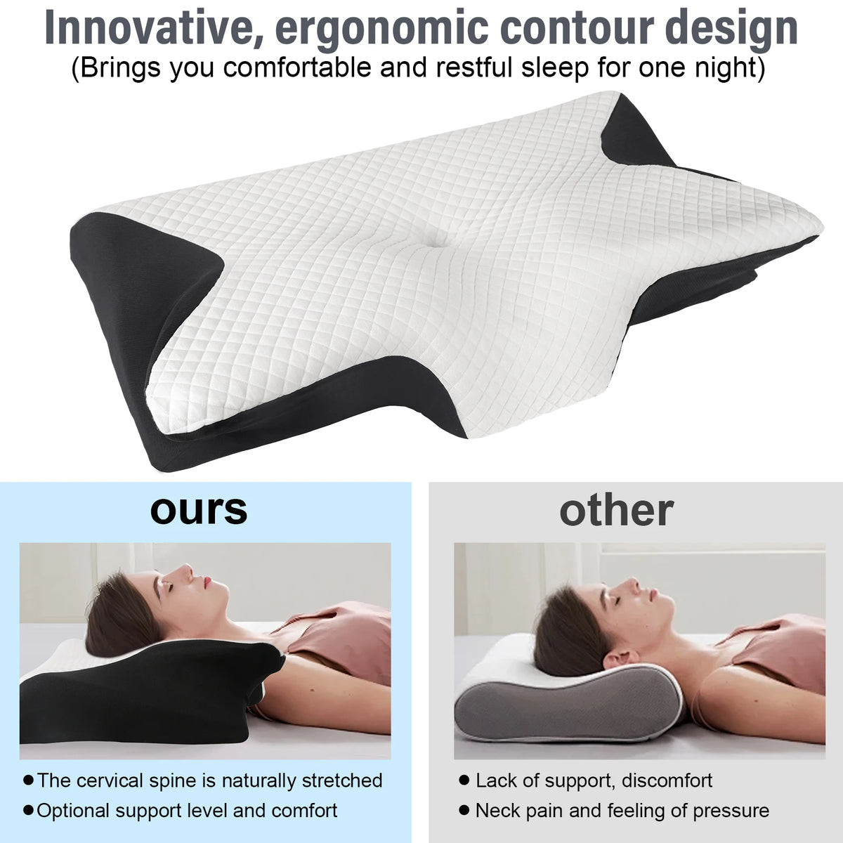 Oreiller de sommeil papillon à mémoire de forme pour épaules et nuque, à rebond lent, pour un sommeil profond, soutien cervical orthopédique non-affaiblissant