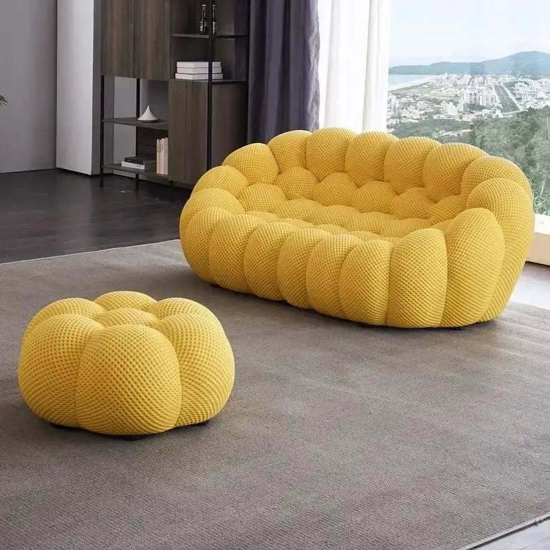 Ensemble de canapés de salon jaunes de styliste, meubles de luxe italiens Divano Soggiorno, tissu européen, Double Chaise nordique