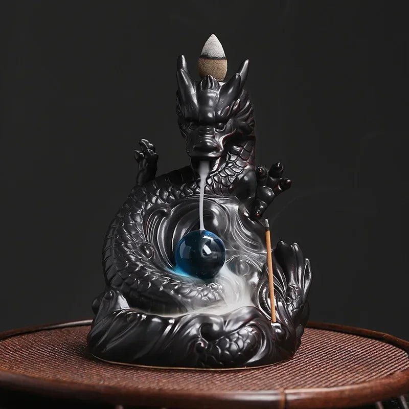 Brûleur d'encens à reflux en céramique en forme de dragon, idéal pour la décoration intérieure, l'aromathérapie et la relaxation (encens non inclus). - Maison & Déco