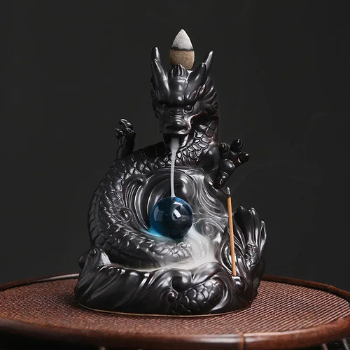 Brûleur d'encens à reflux en céramique en forme de dragon, idéal pour la décoration intérieure, l'aromathérapie et la relaxation (encens non inclus). - Maison & Déco
