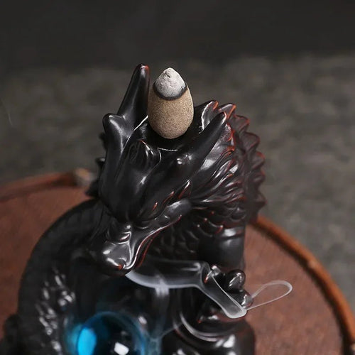 Brûleur d'encens à reflux en céramique en forme de dragon, idéal pour la décoration intérieure, l'aromathérapie et la relaxation (encens non inclus). - Maison & Déco