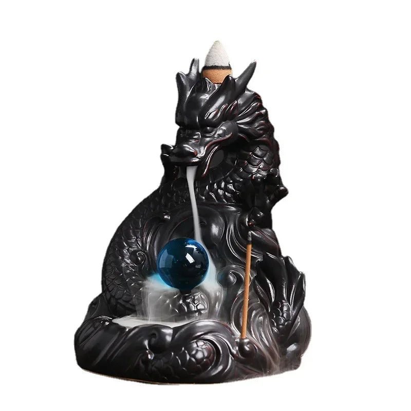 Brûleur d'encens à reflux en céramique en forme de dragon, idéal pour la décoration intérieure, l'aromathérapie et la relaxation (encens non inclus). - Maison & Déco