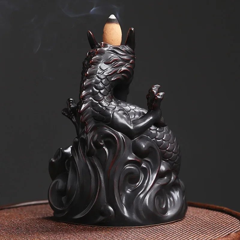 Brûleur d'encens à reflux en céramique en forme de dragon, idéal pour la décoration intérieure, l'aromathérapie et la relaxation (encens non inclus). - Maison & Déco