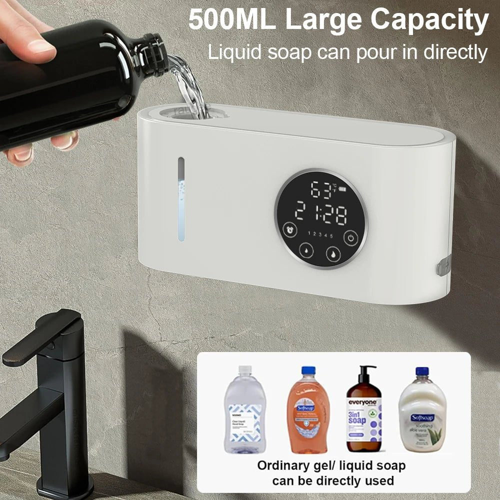 Distributeur de savon automatique mural sans contact (avec écran LED) pour salle de bain et cuisine - Maison & Déco