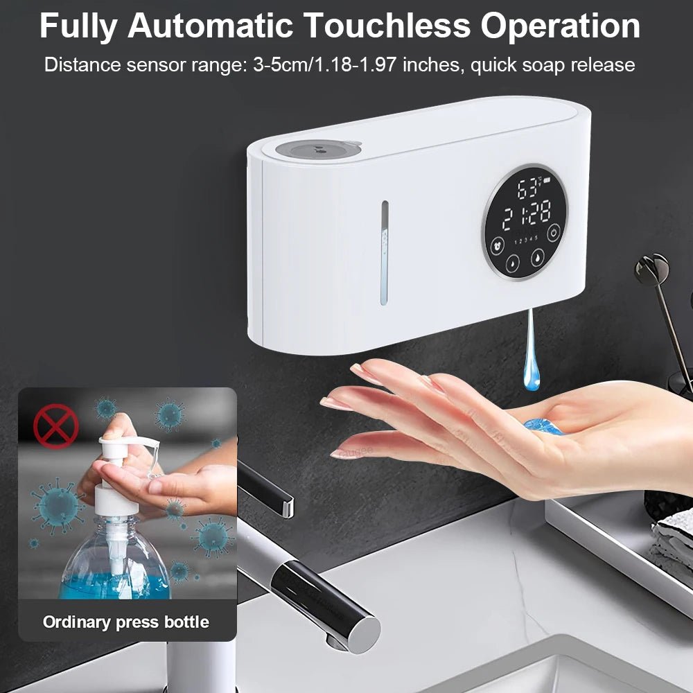 Distributeur de savon automatique mural sans contact (avec écran LED) pour salle de bain et cuisine - Maison & Déco