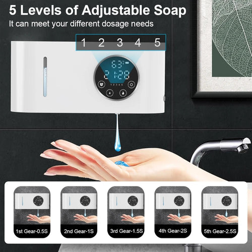 Distributeur de savon automatique mural sans contact (avec écran LED) pour salle de bain et cuisine - Maison & Déco