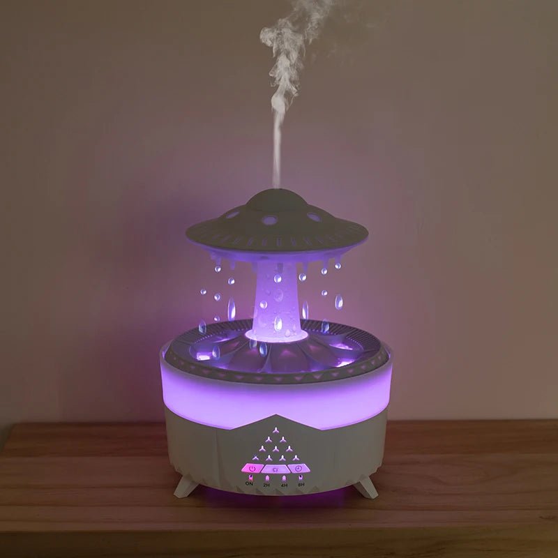 Humidificateur d'air aromatique 350 ml Mini USB avec télécommande, diffuseur d'huiles essentielles et lumière colorée effet goutte de pluie pour une ambiance relaxante. - Maison & Déco