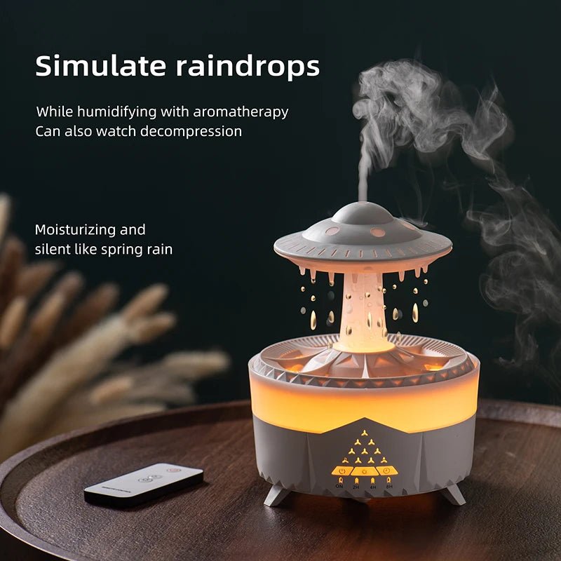 Humidificateur d'air aromatique 350 ml Mini USB avec télécommande, diffuseur d'huiles essentielles et lumière colorée effet goutte de pluie pour une ambiance relaxante. - Maison & Déco