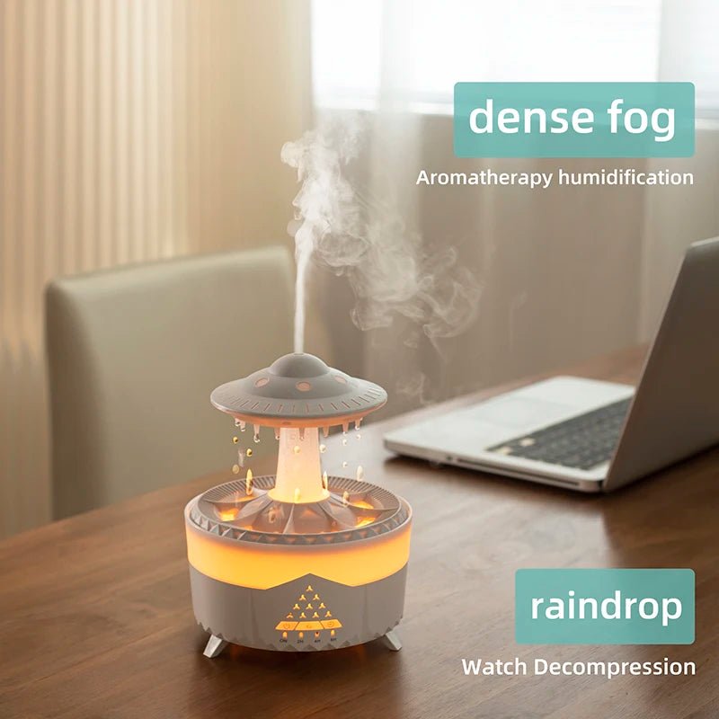 Humidificateur d'air aromatique 350 ml Mini USB avec télécommande, diffuseur d'huiles essentielles et lumière colorée effet goutte de pluie pour une ambiance relaxante. - Maison & Déco