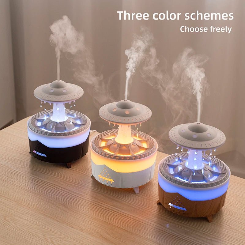Humidificateur d'air aromatique 350 ml Mini USB avec télécommande, diffuseur d'huiles essentielles et lumière colorée effet goutte de pluie pour une ambiance relaxante. - Maison & Déco