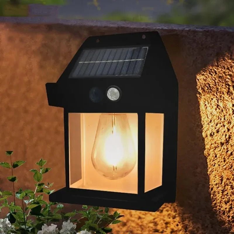 Lampe de nuit solaire en tungstène avec détecteur de mouvement intelligent, applique murale, 3 modes d'éclairage, étanche, lanterne décorative pour cour et jardin - Maison & Déco