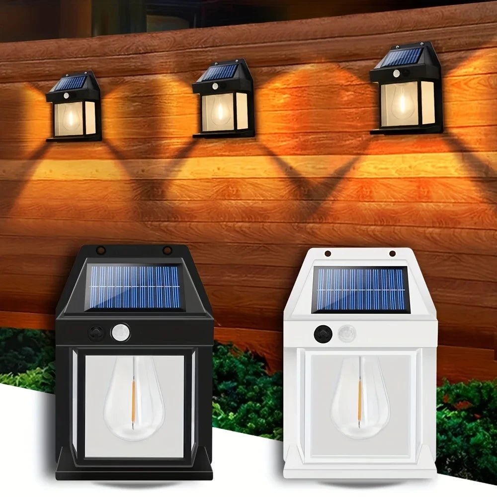 Lampe de nuit solaire en tungstène avec détecteur de mouvement intelligent, applique murale, 3 modes d'éclairage, étanche, lanterne décorative pour cour et jardin - Maison & Déco