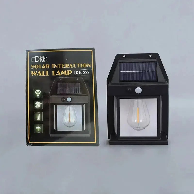 Lampe de nuit solaire en tungstène avec détecteur de mouvement intelligent, applique murale, 3 modes d'éclairage, étanche, lanterne décorative pour cour et jardin - Maison & Déco