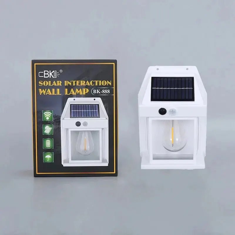 Lampe de nuit solaire en tungstène avec détecteur de mouvement intelligent, applique murale, 3 modes d'éclairage, étanche, lanterne décorative pour cour et jardin - Maison & Déco