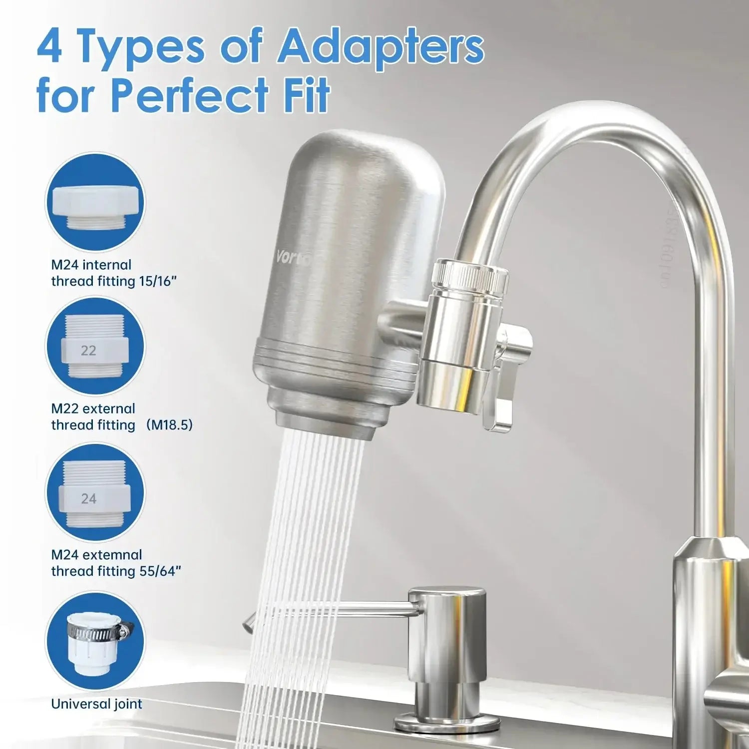 Système de filtration et de purification d'eau pour robinet en acier inoxydable HOMEFISH, certifié NSF. Réduit le plomb, le chlore et les mauvais goûts dans la cuisine. - Maison & Déco